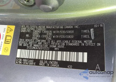 2016 Lexus Rx 350 from USA, damaged, VIN 2T2ZZMCA7GC012523